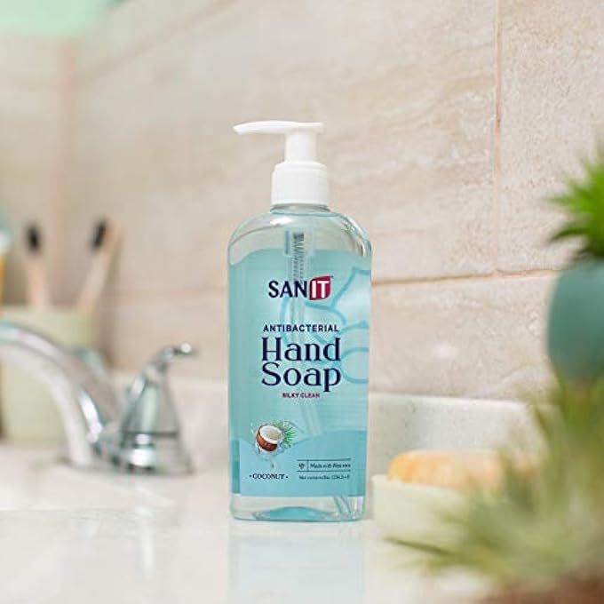 Sanit SILKY CLEAN ANTIBACTERIAL LIQUID GEL AROMATIC HAND SOAP - ADVANCED FORMULA WITH COCONUT OIL AND ALOE VERA - NATURAL MOISTURIZING HAND WASH - MADE IN USA, COCONUT, 8 OZ, 3 PACK - Image 2